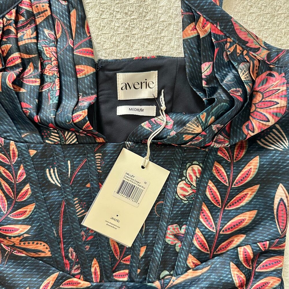 NEW Averie Halley Draped Midi Tropical Cocktail Evening Dress - Picture 7 of 12